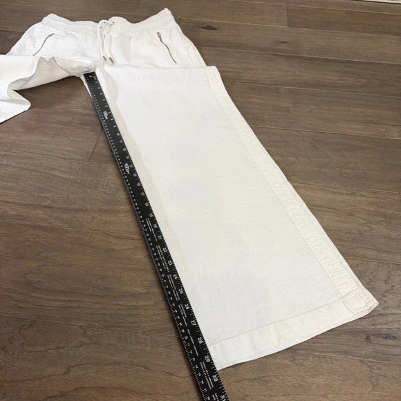Athleta Cabo‎ Linen Wide Leg Pants Elastic Waist Drawstring Zip Pockets Size 6 - Picture 7 of 9